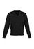 A black v-neck knitted pullover for men with long sleeves and ribbed cuffs. Features a subtle brand logo.