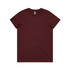 A maroon T-shirt with a round neckline, featuring a logo on the label.
