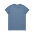 A blue t-shirt with a round neckline and a front view, featuring a simple design and branding.