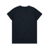 A black T-shirt with a simple design, featuring a logo on the back.