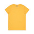 A yellow T-shirt with a round neckline and short sleeves, featuring a logo on the label.