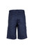 Navy midweight drill cargo shorts featuring multiple pockets and a logo on the fabric.