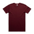 A maroon block tubular tee with a round neck and short sleeves. It features a logo on the label.