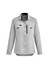 A light grey women's outdoor long sleeve button-up shirt with two chest pockets and a logo.