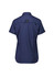 A women's outdoor short sleeve shirt in navy blue, featuring a logo on the back.