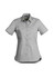 A women's lightweight short sleeve shirt in light grey, featuring a collar, buttons, and two front pockets.