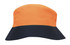 A luminescent safety bucket hat featuring an orange and navy design, with a logo on the side.