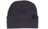 A dark grey beanie with a roll-up cuff and a small logo on the side.