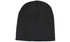 A black beanie made from recycled materials, featuring a small logo on the side.