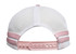 A deep fit trucker cap featuring a white mesh design with pink stripes and an adjustable pink strap at the back.