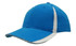 A blue cap with inserts on the peak and crown, featuring contrasting white side accents and a logo.