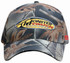 Leaf print camouflage cotton twill cap featuring a logo, primarily in shades of green and brown.