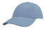 A blue brushed heavy cotton cap featuring a curved brim and a logo. Suitable for youth sizes.