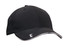 A black cap with a white trim and peak embroidery, featuring a logo on the side.