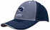 A two-tone cap featuring grey and navy panels, contrasting stitching, and a logo on the front.