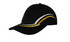 A black cotton cap with curved embroidery in white and yellow on the crown and peak, featuring a logo.