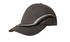 A dark grey cap featuring curved embroidery on the crown and peak, with a logo present.