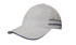 A light grey microfibre sports cap with navy piping and a sandwich peak, featuring a logo on the side.