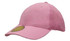 A pink cap with a mesh back and a round logo patch on the front.