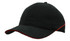 A black brushed heavy cotton cap featuring crown piping and a sandwich peak, with a logo on the side.