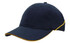 A navy blue cap featuring crown piping and a sandwich peak, with a logo on the front.