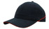 A navy blue cap featuring crown piping and a sandwich brim, with a logo on the front.