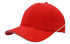 A red brushed heavy cotton cap featuring crown piping and a sandwich peak, with a logo present.