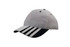 A white mesh cap featuring a black striped peak and a logo on the front.