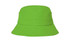 A bright green youth bucket hat with a wide brim and a logo on the side.