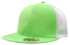 A bright green cap with a mesh back, featuring a structured design and a circular branding logo on the visor.