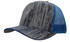 A cap featuring a wood print design in grey and blue, with a mesh back for ventilation.