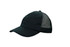 A black cap featuring soft mesh panels at the back and a curved brim. It includes a logo on the front.