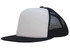 A foam front A-frame cap in white and black, featuring a mesh back and a branded logo.