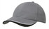A grey brushed heavy cotton cap with an indented peak and a contrasting trim on the visor. It features a logo.