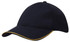 A navy cap made from double pique mesh, featuring a contrasting yellow trim and a logo on the side.