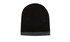 A two-tone acrylic beanie featuring a black top and grey brim, with a logo displayed.