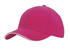 A bright pink cap with a sandwich trim, featuring a curved peak and an embroidered logo.