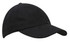 A black water-resistant cap with a curved brim and an adjustable strap, featuring a logo.
