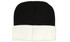 A black beanie with a white folded brim. The product has a logo on it.