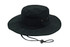 A black heavy cotton hat with a wide brim and adjustable drawstring, featuring ventilation eyelets.