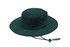 A dark green brushed heavy cotton hat with a wide brim and adjustable chin strap. Features a small logo.