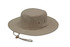 A beige brushed heavy cotton hat with ventilation holes and a chin strap. It has a round crown and wide brim.