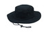A black brushed heavy sports twill hat with a wide brim and adjustable chin strap. It features ventilation eyelets.