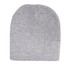 A rolled down acrylic beanie in a light grey colour with a smooth texture. It features a logo.
