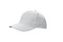 A white cap made from brushed cotton featuring a logo. It has a classic cap design with a curved brim.