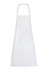 A white full-bib apron made of 100% cotton canvas, featuring a front pocket and adjustable straps.