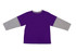 A purple kid's double sleeve T-shirt with grey long sleeves and a round neckline. It includes a small button detail.