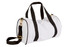 A white and black Mini Contrast Bag with two handles and a detachable strap, featuring a logo.