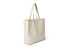 A cream-coloured tote bag with long straps and a simple design, featuring a logo.