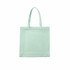 A light mint green tote bag with two handles and a simple design. It features a logo.